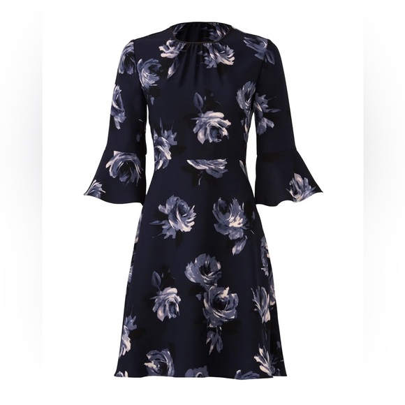 Kate Spade Night Rose Crepe A-line Dress Sz Star Bright Rich Navy Blue Floral - Picture 1 of 10